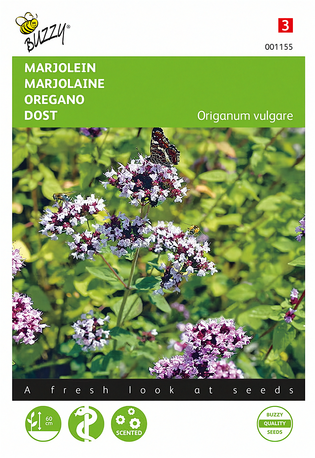 Front of the Buzzy® Oregano (Origanum vulgare) seed packet.