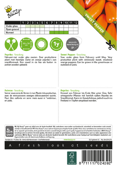 Snacking Mini Orange paprika siemenpussi takapuoli – kylvöohjeet