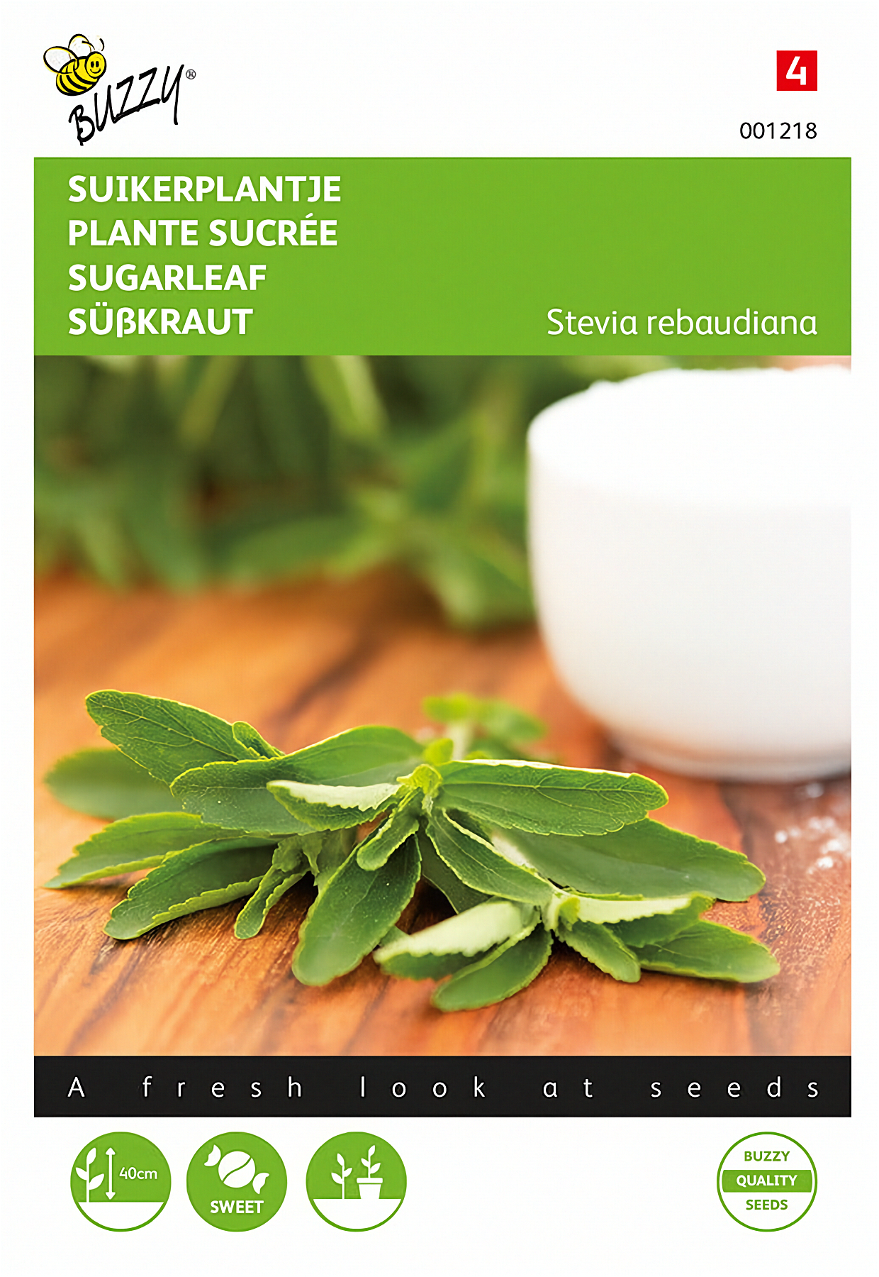Front of the Buzzy® Stevia (Stevia rebaudiana) seed packet.
