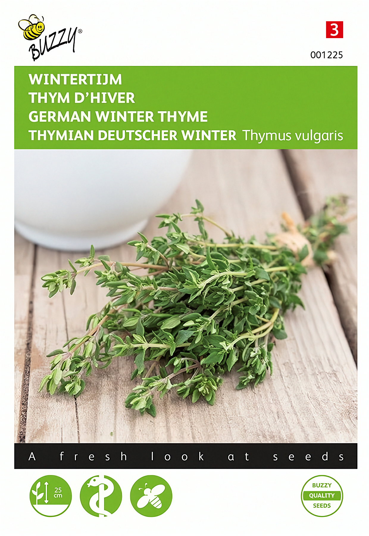 Front of the Buzzy® Thyme (Thymus vulgaris) seed packet.