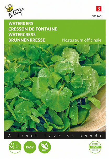 Front of the Buzzy® Watercress (Nasturtium officinale) seed packet.